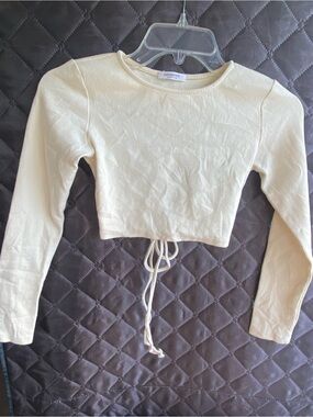 Peppermayo Cream Ribbed Long Sleeve Crop Top - Size s